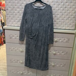 Cato Charcoal Long Sleeve Dress with Button Accents
